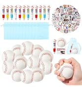 CY2SIDE 12 Pack Baseball Squeeze Toy Party Favor Gift Set with Ballpoint Pen Sticker and Organza ...
