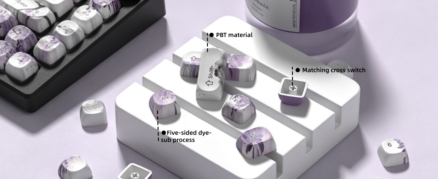 MOA Romantic Purple Keycaps, Custom PBT Keycaps Set Mechanical Keyboard Key Caps
