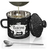 PGYARD Mini Bacon Grease Container With Strainer - 15OZ Enamel Grease Saver, Farmhouse Bacon Grea...