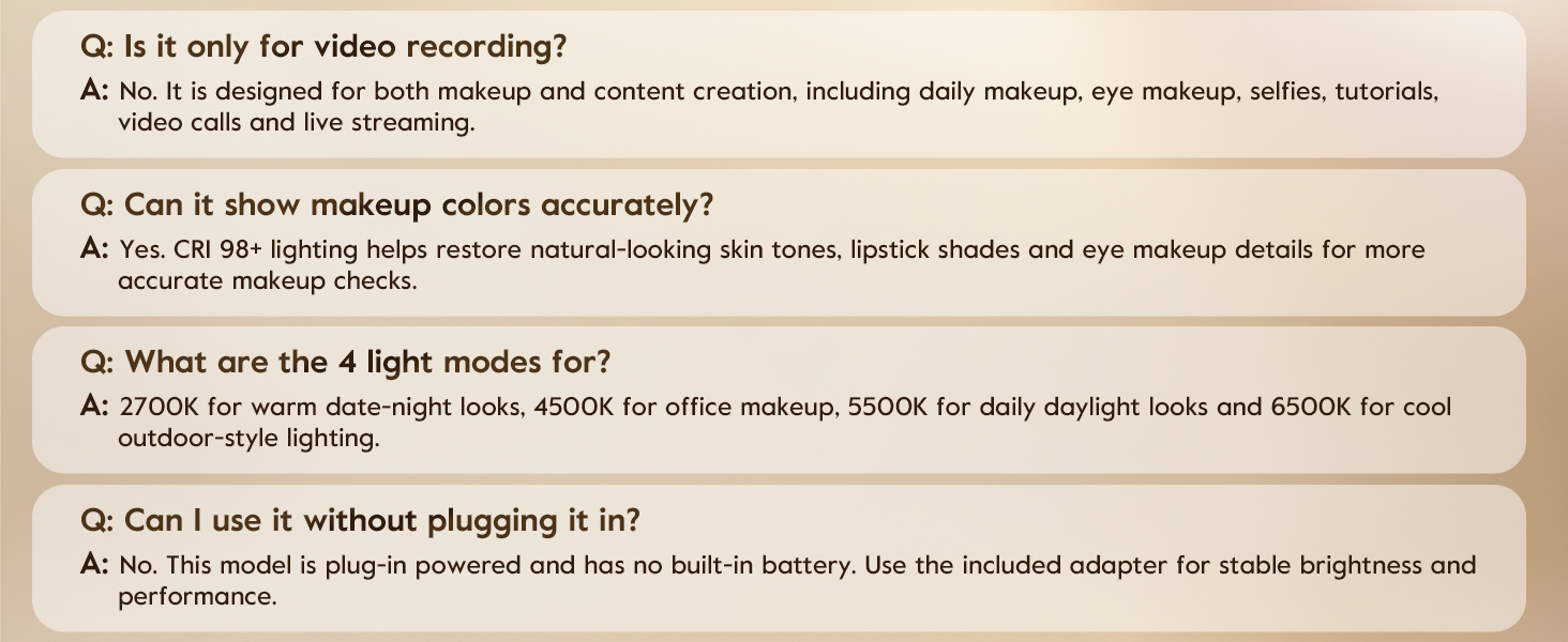 Ring Light for Makeup and Video Recording, Desk Ring Light with Stand and Phone Holder
