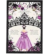 DreamBuilt 50Pcs Blank Pearlized Black Crown Invitations for Quinceanera, 15 year, Sweet 16, Miss...