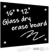 Okydoky Black Glass Dry Erase Whiteboard, 12