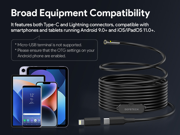 DEPSTECH Endoscope Camera with Ligh Dual Lens Inspection Borescope for iPhone &amp;amp;amp; Android