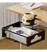 XULIONTS Under Desk Storage Organizer with Cup Holder, 360° Rotating Mesh Desk Drawer with Cable ...