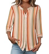 Zeagoo Button Down Shirts for Women 3/4 Sleeve Linen Cotton V Neck Tops Dressy Casual Loose Work ...