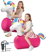 JOSEN Bouncy Hopper Giant Unicorn Ride On Toys, Inflatable Bouncing Animal Hopper with Hand Pump,...