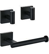 PHADSTAR 3 Piece Matte Black Bathroom Hardware Set, Toilet Paper Holder &amp; 2 Robe Towel Hooks, SUS...