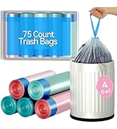 LJIACLEA Small Drawstring Trash Bag 4 Gallon Colorful Bathroom Garbage Bag 75 Count Trash Can Lin...