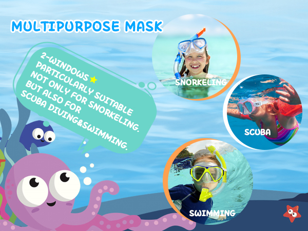 Kids Swim Goggles Snorkel Diving Mask Anti-Fog swim mask goggles with noes cover for kids(5-15)
