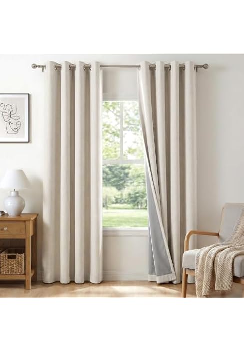 100% Blackout Linen Curtains 84 Inch Long 2 Panels Set, Beige | 100% Blackout Shield, Light Block...