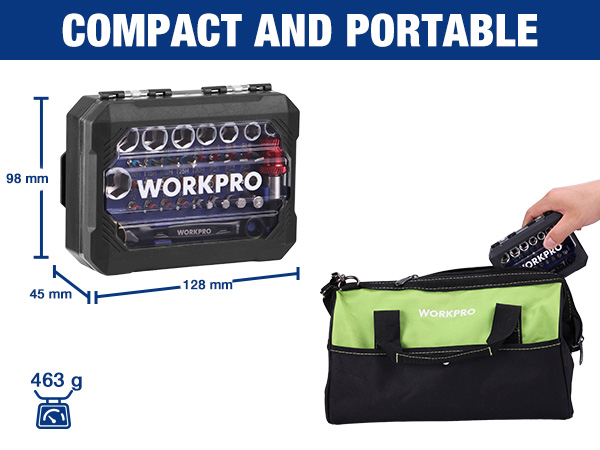 WORKPRO 34-piece 1/4" Mini Ratchet Wrench and Socket Bit Set