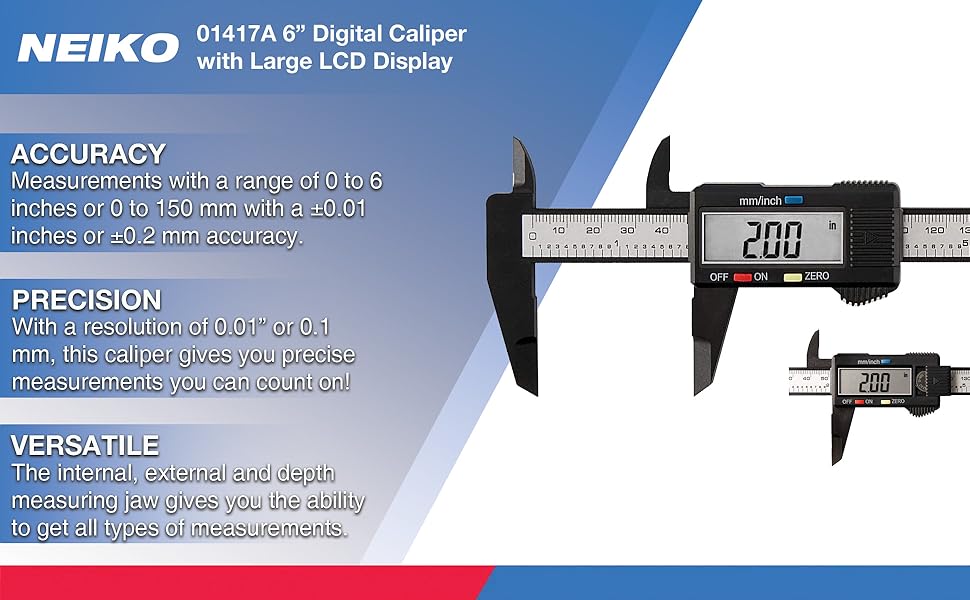 NEIKO 01417A 6” Digital Caliper | Electronic Measuring Tool