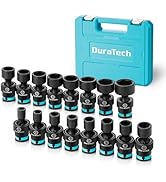 DURATECH 3/8" Drive Impact Swivel Socket Set, 16 Pcs Shallow Wobble Sockets | 8-24mm, Metric, Uni...