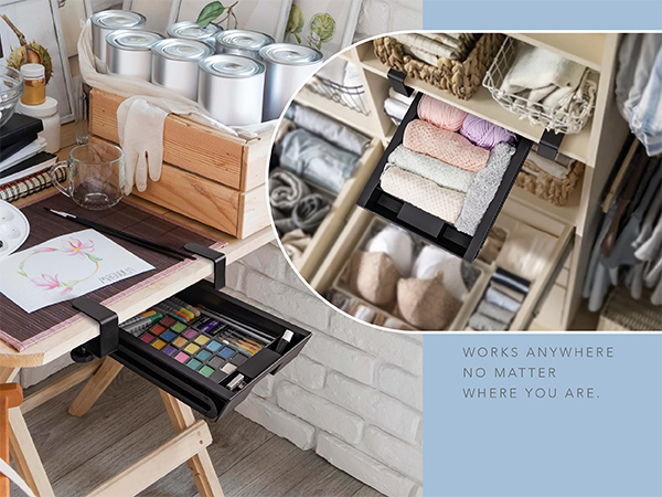 Store art tools, makeup, clothes or gadgets. Works in any room with no drilling or hassle
