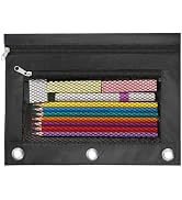 INNOIO 3 Ring Binder Pencil Pouch - Oxford Fabric Pencil Case with 2 Zippered Pockets, Clear Mesh...