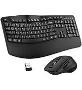 Wireless Keyboard and Mouse Combo, 2.4G Full Size Wave Keys Ergonomic Keyboard with Wrist Rest an...