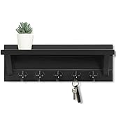 Lwenki Wall Key Holder with Shelf, Rustic Shelf with Hooks Made of Paulownia Wood Holds Keys, Dog...