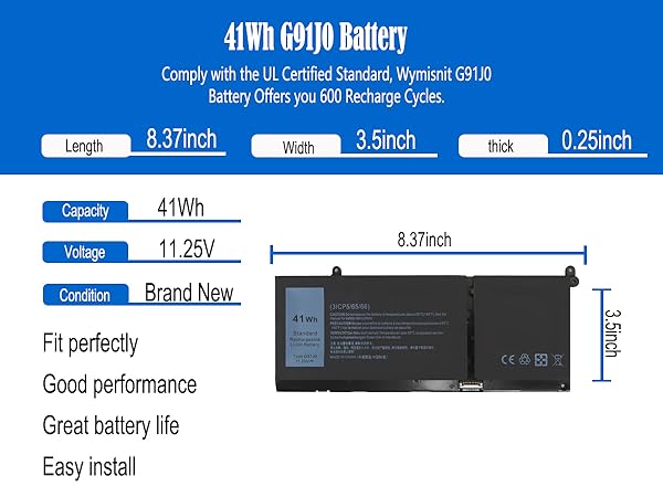 G91J0 Battery for Dell Inspiron 15 3511 3520 13 5330