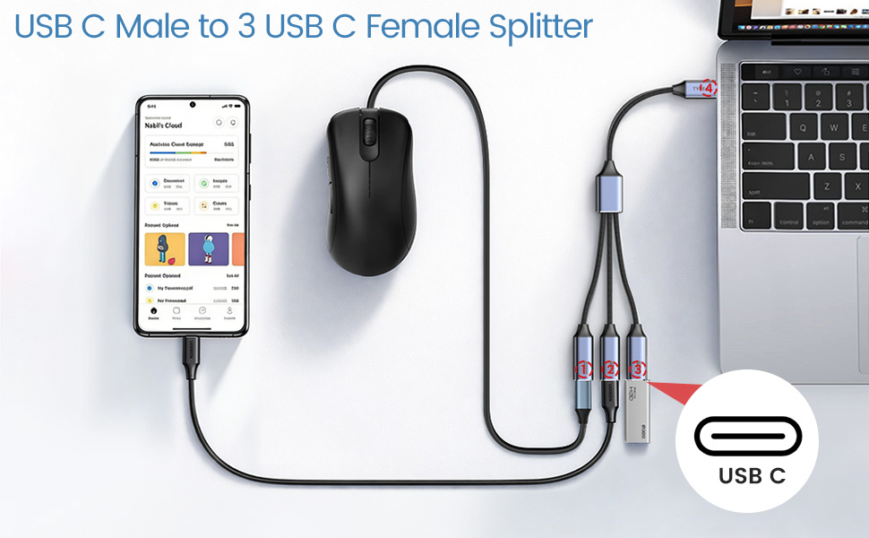 USB C Splitter 1 in 3 Out