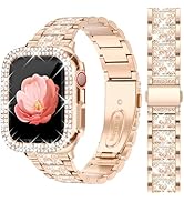 Newlibery Bling Watch Bands with Bling Case for Women Compatible with Apple Watch Band 40mm Elega...