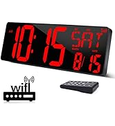 XREXS Large Digital Wall Clock WiFi Sync, 16.5 in Large Display Wall Clock with Temperature/Date/...