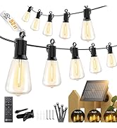 Brightown 52FT Solar String Lights Outdoor Waterproof, Patio Lights with Remote and 15+1 LED Shat...