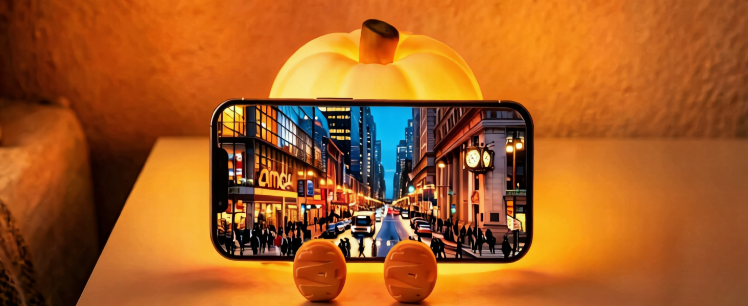 Using a pumpkin night light as a handy phone stand