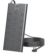 Surge Protector Power Strip, Extension Cord with 19 Outlets and 4 USB Ports, 6.5 Ft Flat Plug Hea...