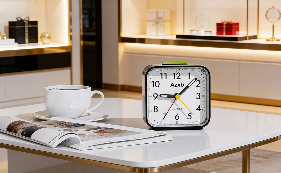 Azxb Analog Alarm Clock Silent Battery Operated Travel Alarm Clock with Night Light Snooze