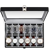 GUKA Watch Box, 12 Slot Watch Case with Large Real Glass Lid, Watch Organizer with Removable Watc...