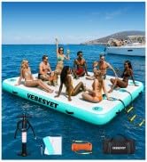 VEBESYET Inflatable Floating Dock with Soft Ladder, 6 inch Thick Non-Slip Inflatable Dock Floatin...