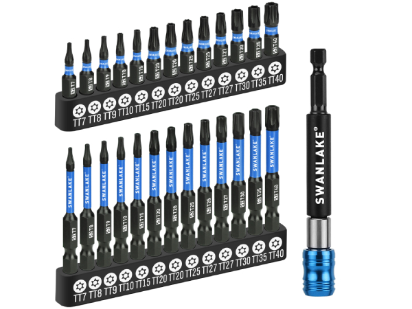 SWANLAKE Impact Torx Bit Set, 27-piece (TT7-TT40) 1''&amp;2'' Security Tamper Proof Magnetic Screwdri...
