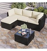 Aoxun Patio Furniture Set 5-Piece, Outdoor Sectional Sofas with Washable Cushion, Wicker Rattan P...