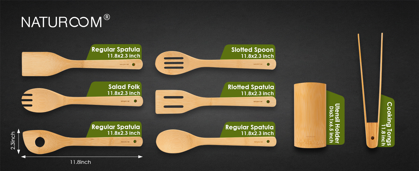 8 piece wooden spoons for cooking set with holder bamboo kitchen utensils wood spoons