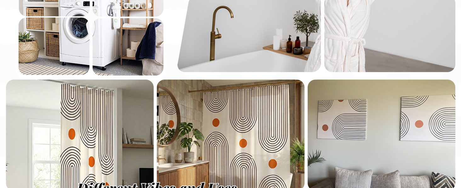 mid century modern shower curtain boho arch abstract bathroom decor