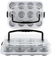 Spmarkt 2-Pack Cupcake Pan with Lid, 12-Cup Nonstick Muffin Pan with Handle – Cupcake Carrier for...