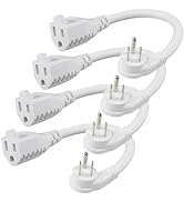 [4 Pack] Flat Plug Short Power Extension Cord - 6inch White Low Profile Flat Head 3 Prong Grounde...