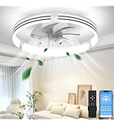 Aphyni Ceiling Fans with Lights and Remote, 19.7" White Low Profile Ceiling Fan, Modern Flush Mou...