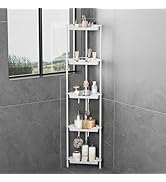 ODesign 5 Tier Floor Standing Corner Shower Caddy Organizer, Plastic Metal Floor Corner Shelf Sto...