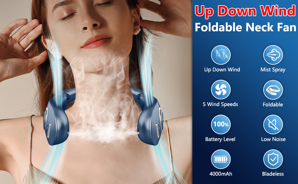 Neck Fans that Blow Cold Air,Misting Neck Fan Rechargeable Battery Powered