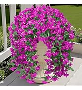 Ouddy Decor 3 Pcs Artificial Hanging Bougainvillea Flowers for Outdoors, Fake Hanging Plants Silk...