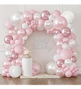 Pink and White Balloons Arch Kit,Pastel Pink Balloon Garland Include Baby Pearl Pink White and Me...