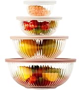 Freshmage Glass Mixing Bowls with Lids Sets, 4 Packs Glass Bowls with Lids for Kitchen Baking, Me...