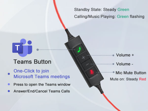 professional headset with Teams Call Button, Volume and Mute control