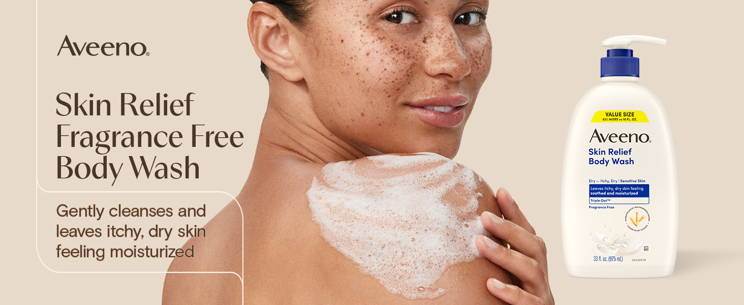 Skin relief fragrance free body wash, gently cleanses and leaves itchy, dry skin feeling moisturized
