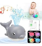 2024 Upgraded Bath Toys, Rechargeable Baby Bath Toys, Dolphin Spray Water Light Up Musical Toys 6...