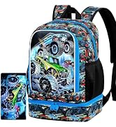 CCJPX 2 In 1 Truck Backpack for Boys, 17 Inch Kids School Bookbags with Lunch Box, Water Resistan...
