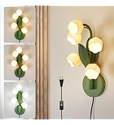 WERFOP Vintage Lily of The Valley Wall Sconce - Plug in Flower Wall Lamp for Bedroom 3 Color Mode...