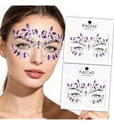 Purple Face Gems, Flower Rhinestone Face Stickers, Colorful Acrylic Face Jewels for Festival, Rav...