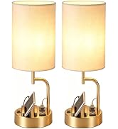 Dreamholder 2 Pack Table Lamp, Bedside Lamp with 3 USB Charging Ports &amp; AC Outlet, USB Desk Lamp ...